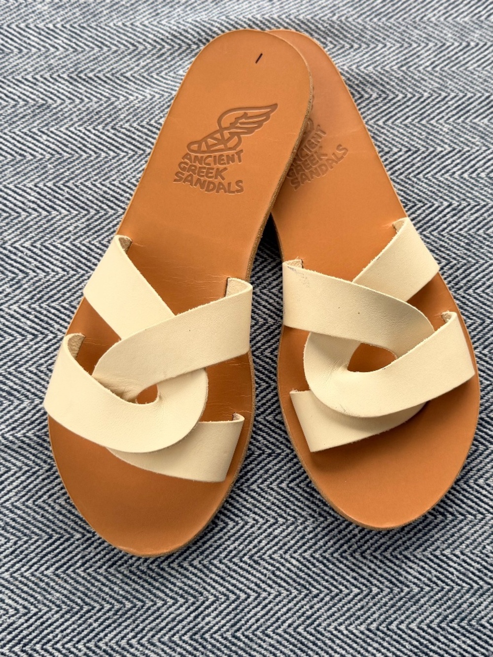 ANCIENT GREEK SANDALS - White Leather Slide Sandals